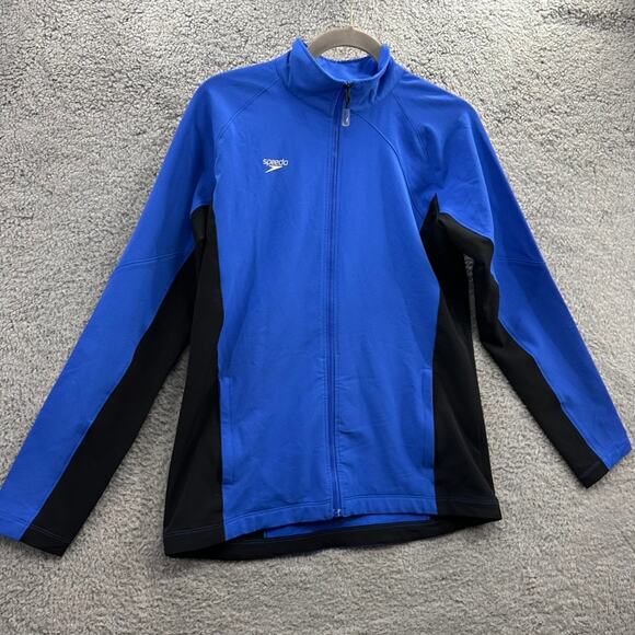 Speedo Men's Medium Long Sleeve Full Zip Team Jacket Blue‎ Black Swimmer - Picture 3 of 10